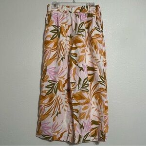 C&C California Floral Tropical Wide Leg Pull On Linen Pants Size M